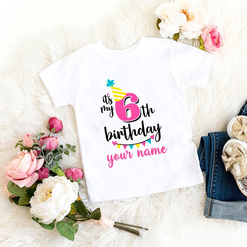 Personalized Girl Birthday Cartoon T Shirt for Girls Tshirt Number 1 2 3 4 5 6 7 8 Graphic Kids Clothes Birthday Party Outfits 3