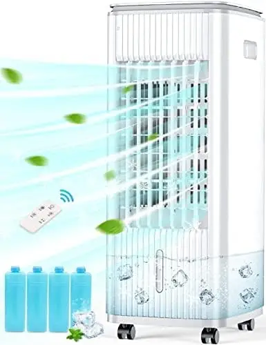 

Air Cooler, TEMEIKE 3-IN-1 Portable Air Conditioners w/Remote, Cooling Fan w/Humidify, 70° Oscillation & 7H Timer Swamp Co Fan