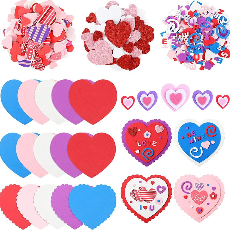 

More Than 300/600pcs Multi-Shapes Valentine's Day Self-Adhesive Love Heart Foam Stickers Wedding Mother's Day DIY Decoration