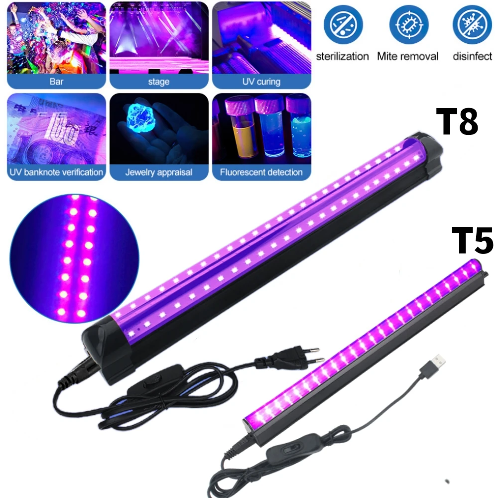 블랙 라이트 튜브 5W/10W USB EU/US 플러그 UV LED 블랙 라이트 램프 395 nm 블랙 라이트 바 조명 효과 파티..