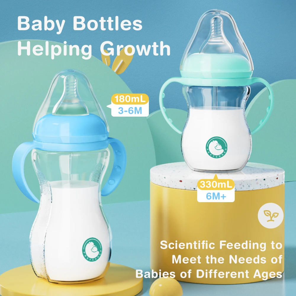 Baby Feeding Bottles 180ML/330ML with Handle Anti-Choking Nipple for 0-3 years old newborn by Dr.isla