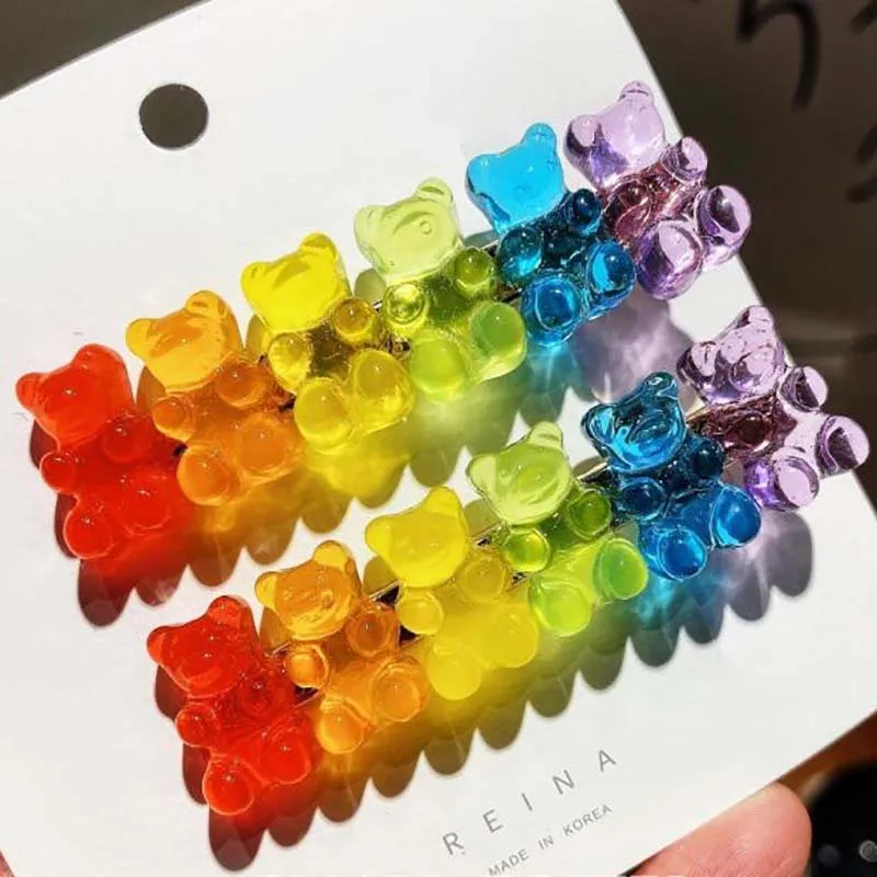 6 Candy Bears Hair Clips Barrettes Colored Bear Hairpin Women Girls Hairgrips Pins Hair Band Acccessories Pins hair accessory,hair clip