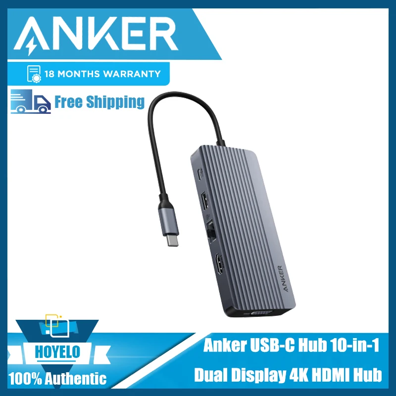 Anker USB C ハブ、デュアルディスプレイ USB-C ハブ (10-in-1)、最大 100W 電力供給を備えた 4K HDMI ディスプレイ