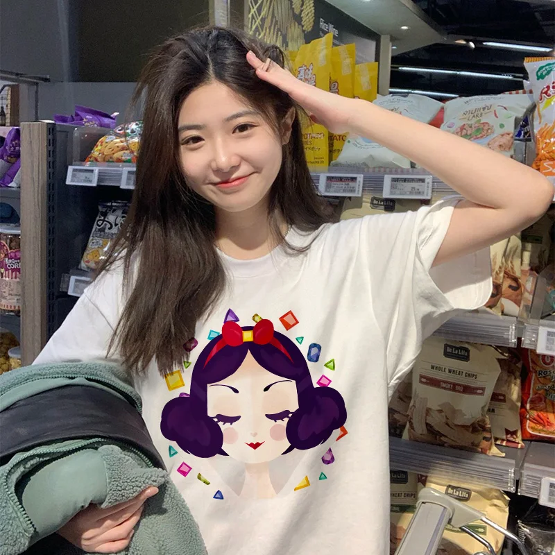 

Snow White T-shirts Women Disney Princess Tee Shirts Anime Kawaii Cartoons Casual Clothes Unisex Short Sleeve Cotton Streetwear
