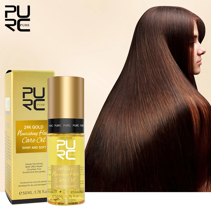 PURC 24K Gold Hair Oil Smoothing Nourishing Hair & Scalp Treatment Straightening Repair Damaged Frizz Professional Hair Care purc professional keratin hair treatment set brazilian hair straightening cream smoothing shampoo magic hair mask care