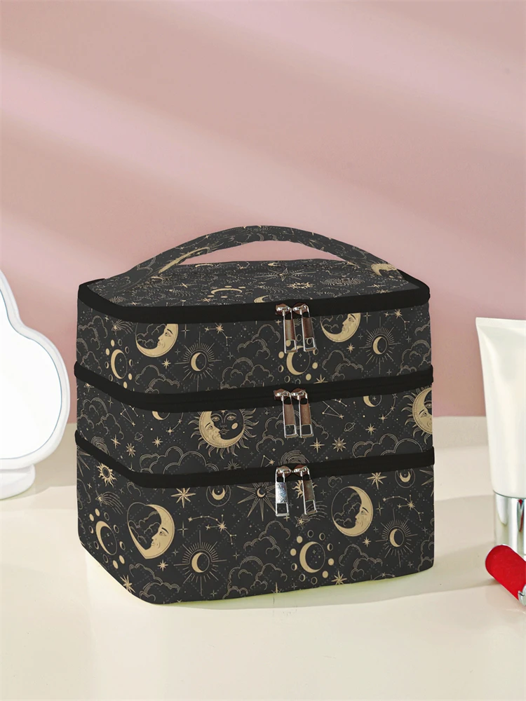 1Pc, Moon and Star Pattern 3-Layer Cosmetic Bag, Multi-Functional Makeup Management Bag, Bathtub Shower, Wallet, Portable Cosmetics, Lipstick, Brush, Skin Care Organizer 1Pc, Starry Sky Pattern 3-Layer Cosmetic Bag, Multi-Functional Makeup Management Bag, Bathtub Shower, Wallet, Portable Cosmetics, Lipstick, Brush, Skin Care Organizer