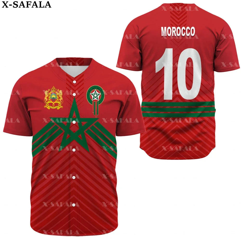 Morocco Emblem Country National flag Style 3D Printed Baseball Jersey Summer Shirt Men's Tops Tee Oversized Streetwear-4