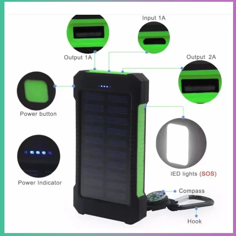 Ricarica rapida 20000mAh Banca di energia solare portatile Batteria esterna Powerbank impermeabile con torcia SOS Poverbank per Xiaomi - Image 2