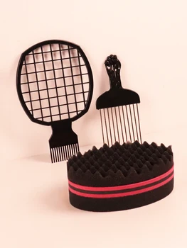 3 Pieces Curly Hair Sponge Comb Set, Braided Curly Hair Comb with Sponge Brush, African Style Metal Comb, Sponge Curly Hair Comb 1