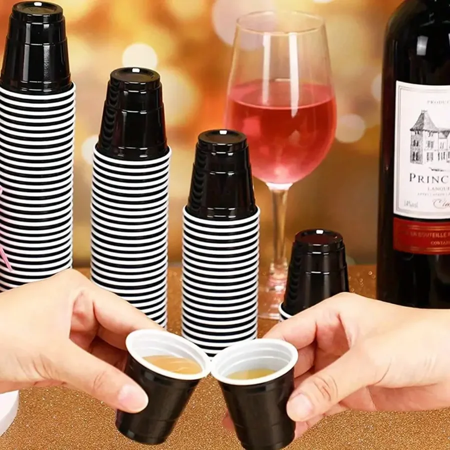 10/50/100pcs 2 Oz Mini Plastic Shot Cups Black/pink Suitable For Party Wine Tasting Condi