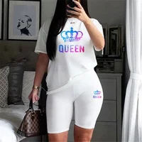 Survêtement imprimé coloré Queen pour femme, t-shirt et short décontractés, tenue de jogging de luxe, été, voyage, court, mode, ensemble 2 pièces 1