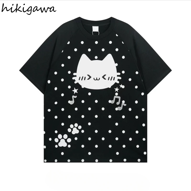 2025 Ropa Mujer Y2k Tops Summer Sweet Tshirts Women Clothes Polka Dot Cat Print Tees Oversized T-shirt Casual Fashion Camisetas 4