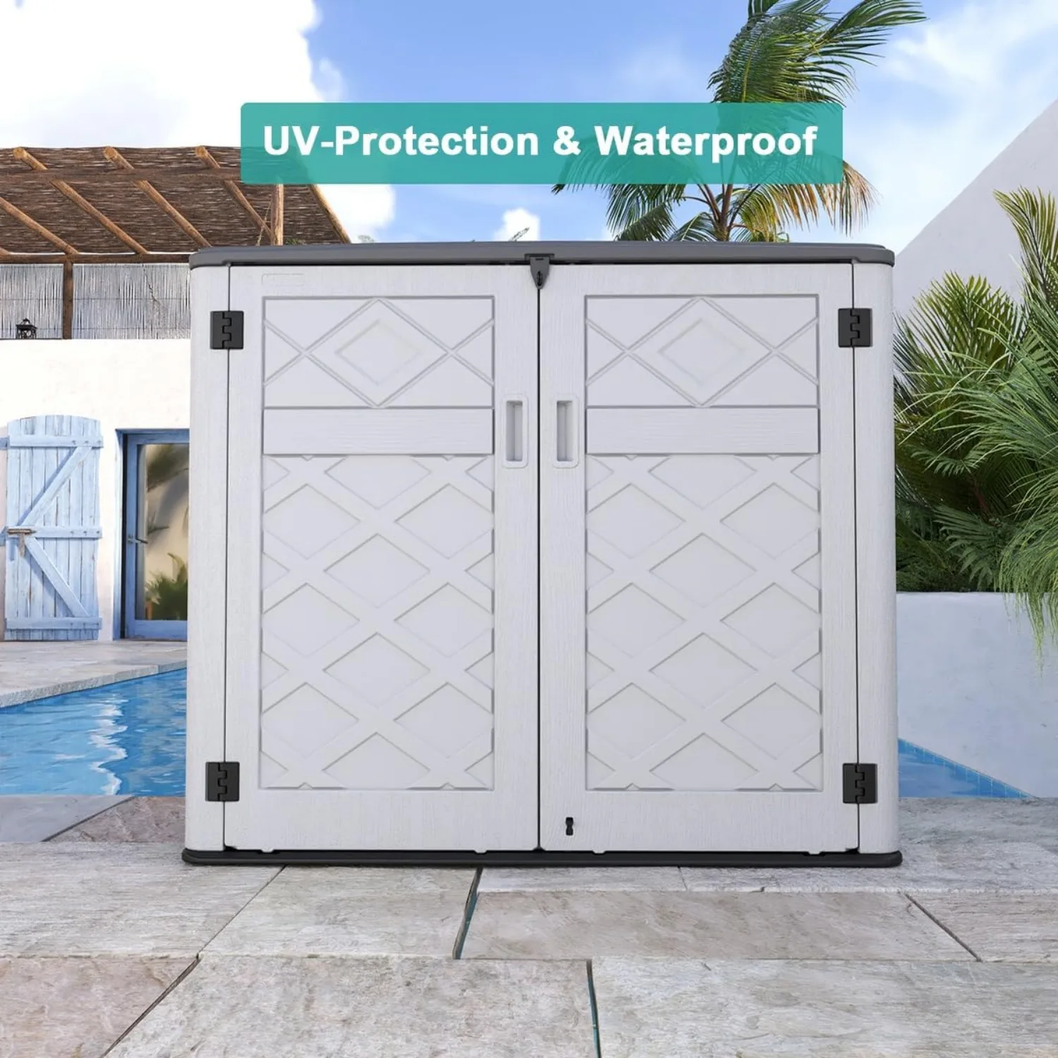 Horizontal Outdoor Storage Shed,47 Cu.ft Resin Outdoor Storage Cabinet Waterproof for Garden/Patio/Backyards 3