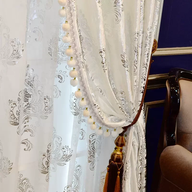 Nordic Luxury Curtain for Living Room White Silver European High Quality Velvet Bronzing Tulle Shade Home Window Door Custom Set 4