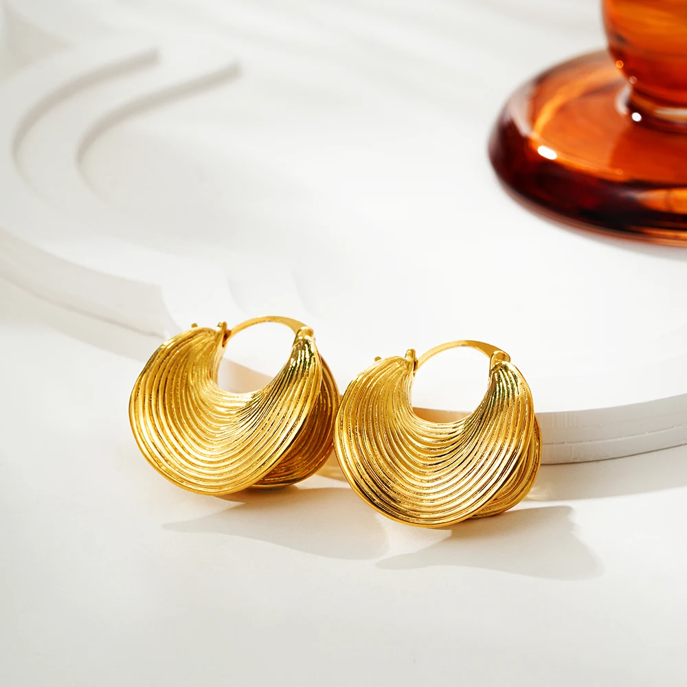 Chunky Geometric Hammered Ear Buckle Earrings Ribbed Irregular Huggie Hoop Earring Female Statement Retro Jewelry Dropshipping