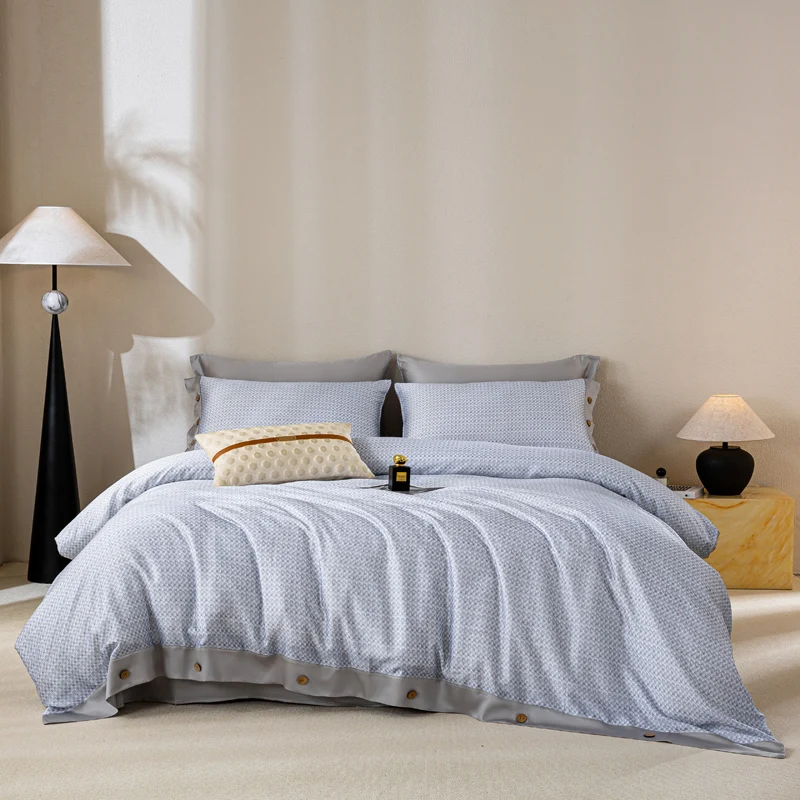 2025 New 60S Lyocell Button Design Bedding Set Four-Piece Set Luxury Comfortable Comforter Cover Set Full King Size
