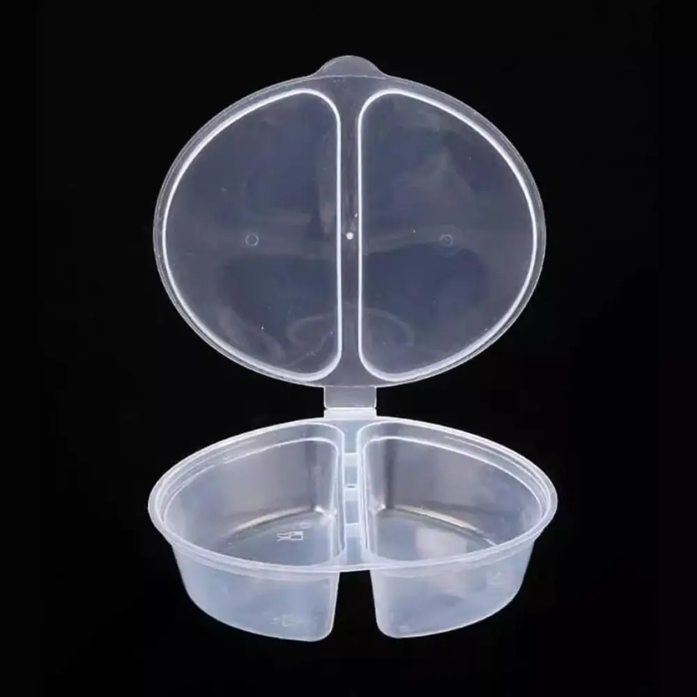 Description Picture 5 of item15Pcs Disposable Plastic Takeaway Double Sauce Cup Containers Food Box With Hinged Lids Small Pigment Palette Case