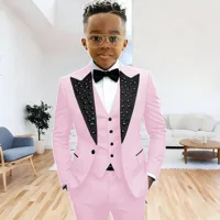 Costume noir pour garçons, smoking de soirée, costume de mariage pour enfants, costume à cristaux perlés, 3 pièces, veste, pantalon, gilet, robe de bal formelle 4