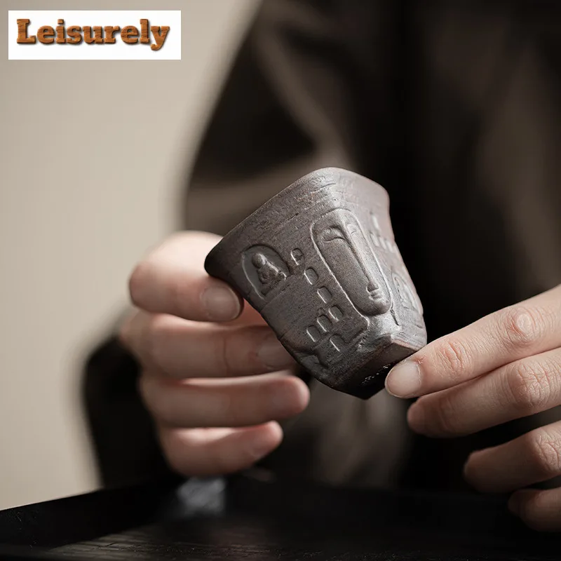 40ml Zen Shadow Buddha Old Rock Mud Teacup Traditional Tea Bowl Teacup Meditation Cup Jianzhan Master Cups for Tea Ornaments