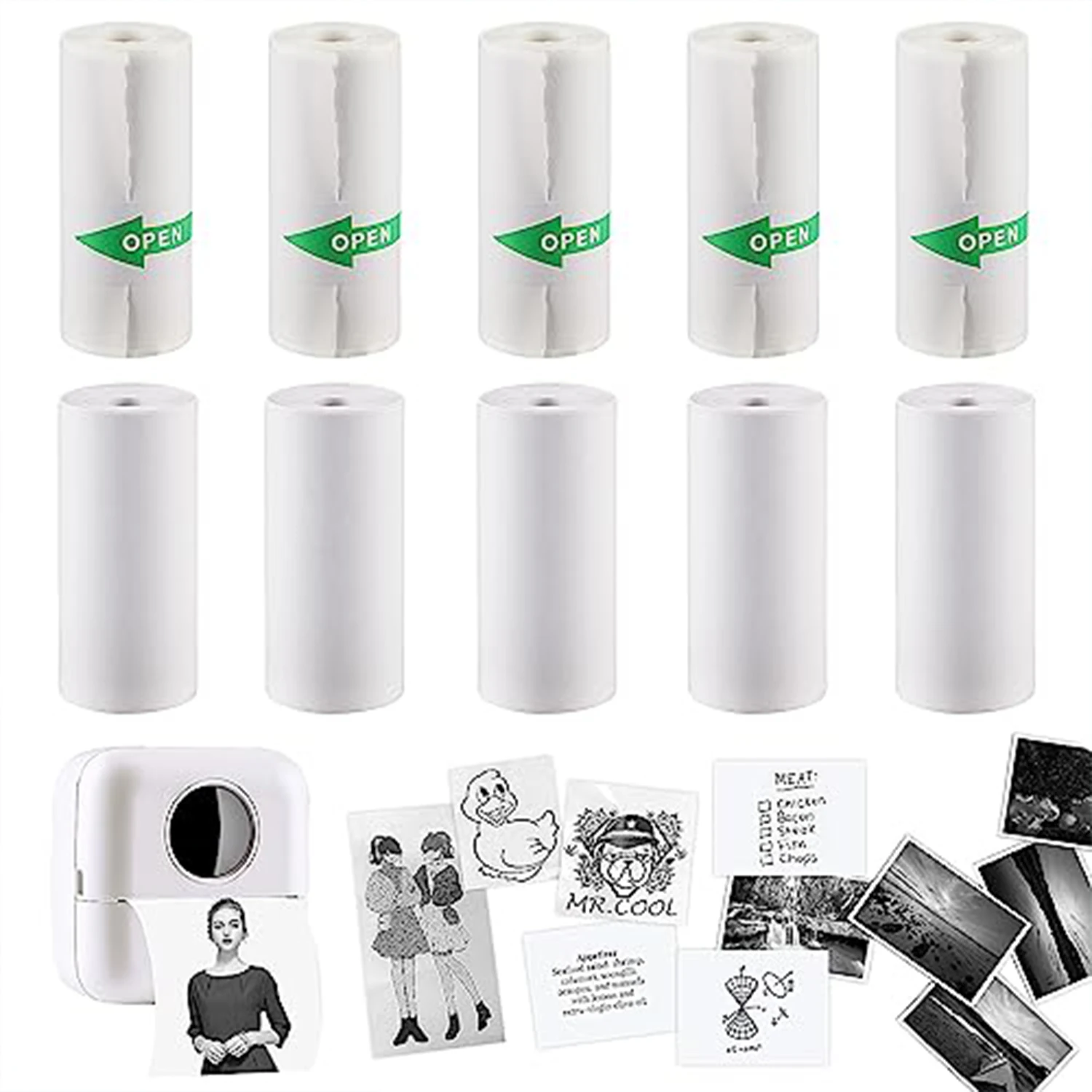 10 Rolls Thermal Inkless Printing Paper for Mini Sticker Receipt Printer Portable Bluetooth Pocket Printer, Including 5 rolls of