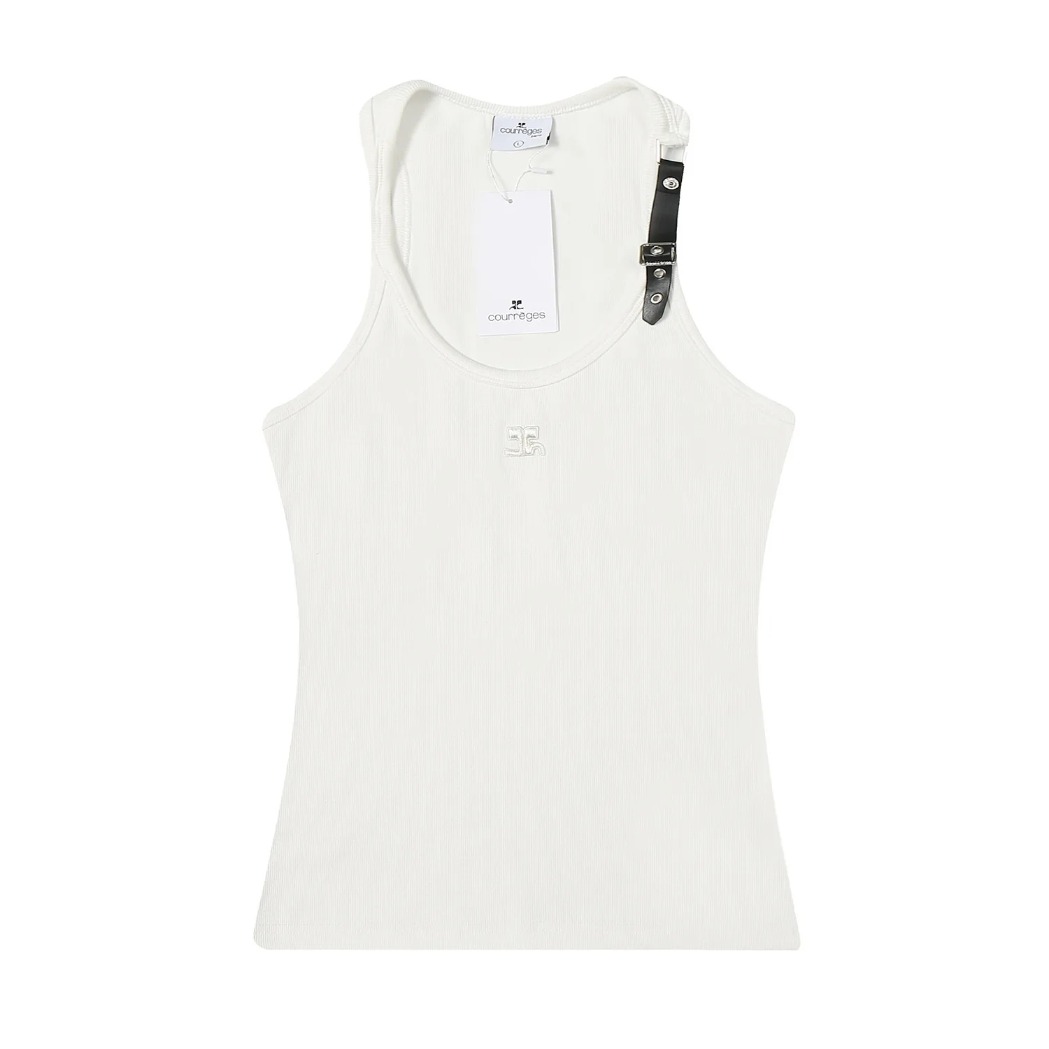 Description Picture 3 of item2024 New Retro Niche Trendy Brand Embroidered Belt Buckle Hot Girl Threaded Suspender Vest for Women Summer Designer Tee