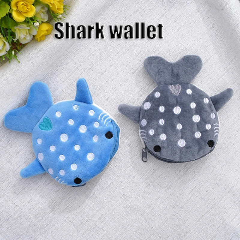 Cartoon Cute Blue Small Whales Coin Purse Plush Zipper Handkerchiefs Wallet Shark Shape Designer Wallet Purse Key Earphone Pouch