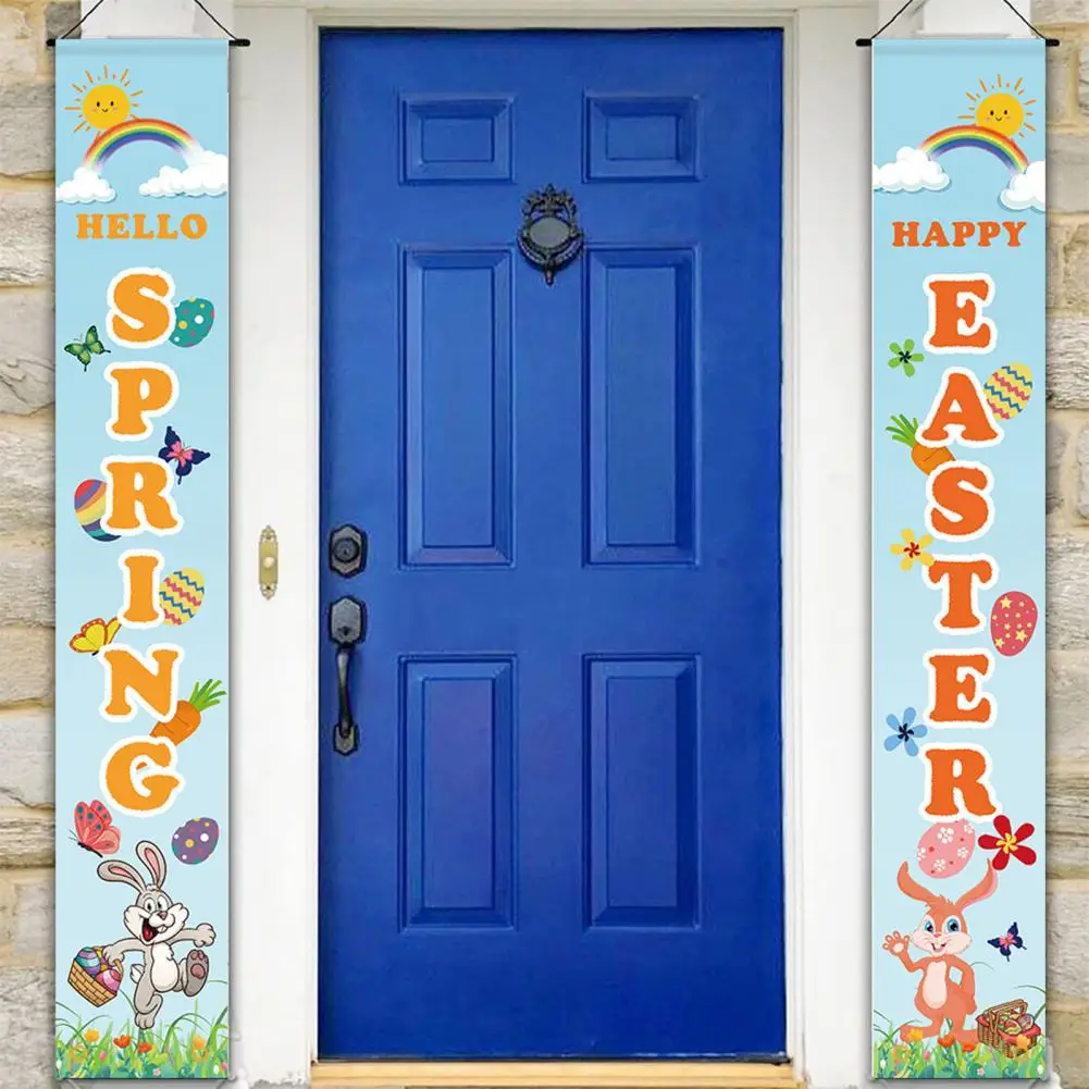 

Festive Decorative Couplets Happy Easter Bunny Colorful Egg Reusable Porch Sign for Holiday Decoration Party Supplies Door