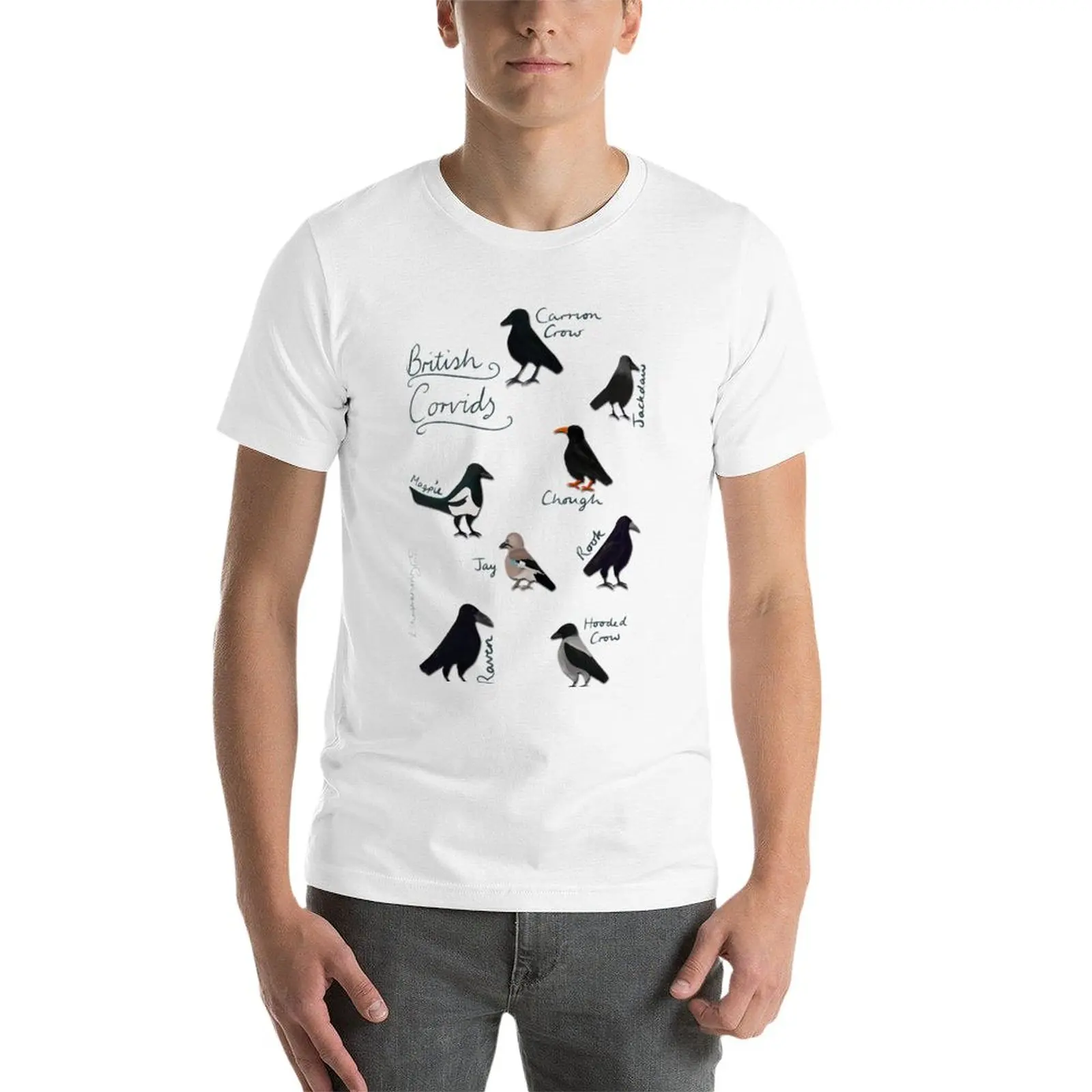 Фото Новая британская футболка Corvids, футболка с коротким графическим рисунком, футболка оверсайз, короткая футболка, футболки для мужчин, хлопок №3