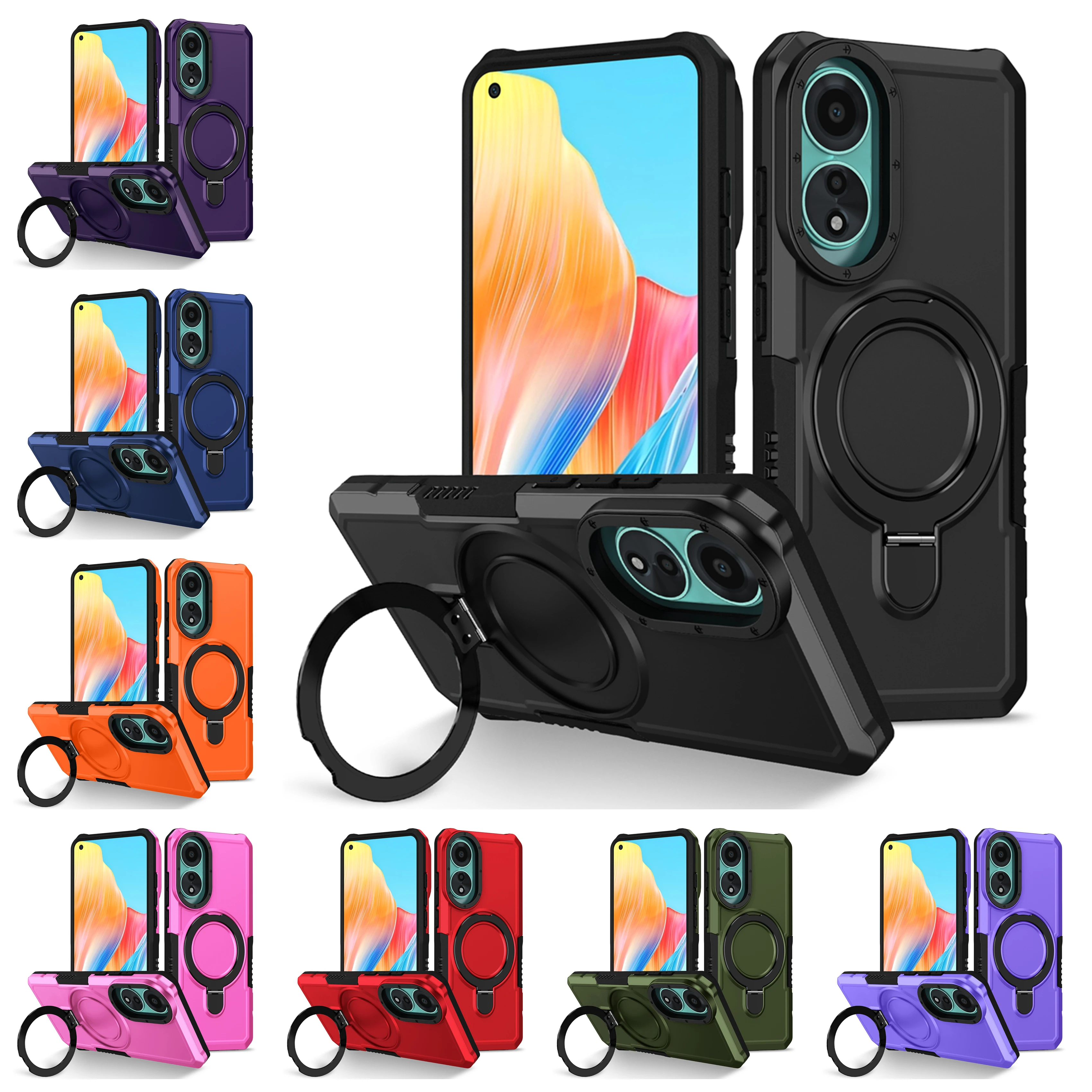 Luxury Armor Bracket Hard Case with Ring Holder & Slide Lens Stand