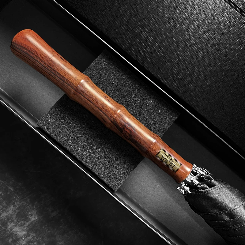 Umbrella Long Handle Straight Umbrella Car Automatic Men's Large Double Business Rain S Retro Wooden Handle