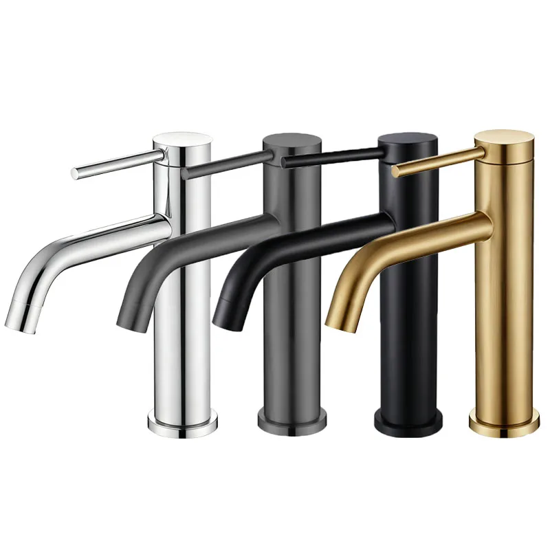 ก๊อกน้ำอ่างล้างหน้าสแตนเลสสีทองขัดเงา แบบผสมน้ำร้อนน้ำเย็น 1