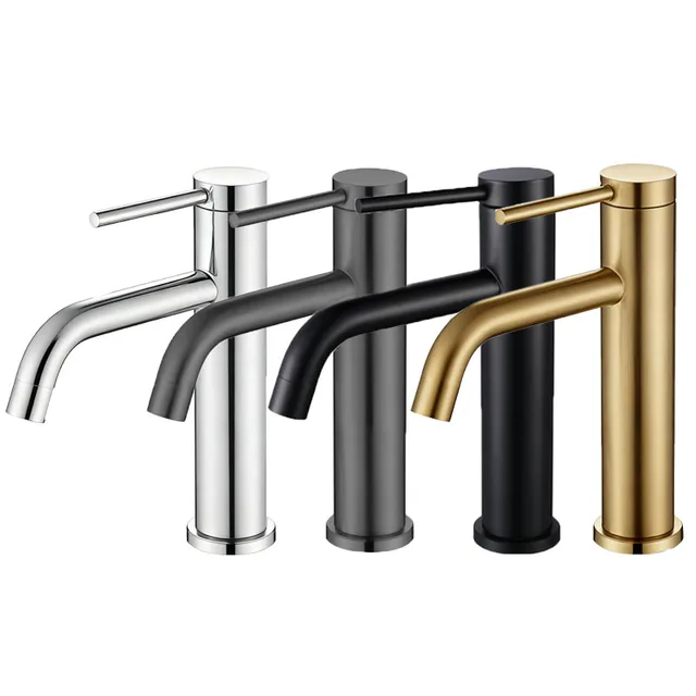 ก๊อกน้ำอ่างล้างหน้าสแตนเลสสีทองขัดเงา แบบผสมน้ำร้อนน้ำเย็น 1