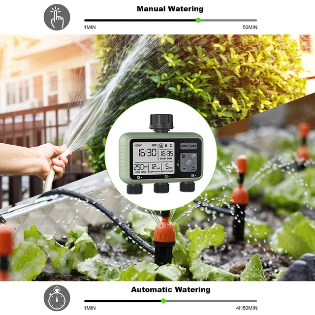 Eshico Newest 2024 3-Outlet Water Timer Independent Control Program Digital Garden Sprinkler 5