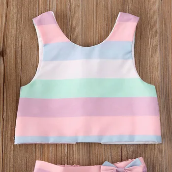3 Pcs Infant Boy Striped Shirt Set Sleeveless Vest Tops Bow Tie Pleated Shorts Outfits for Summer 2