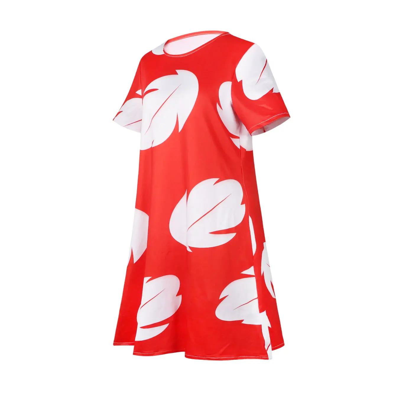 Girls Disney Stitch&Lilo Role Play Dress Hawaii Children Red Frock Featured with White Feather Print Ohana Spirit Ployester Gown S0da92d4d6ef74865ba548d1cf8a9fbebB