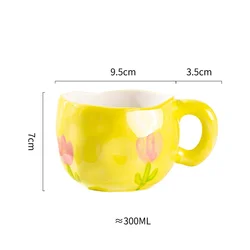 Elegant Hand-Painted Ceramic Mug with Floral Design - 300ML - 301-400ml (Yellow Tulip)