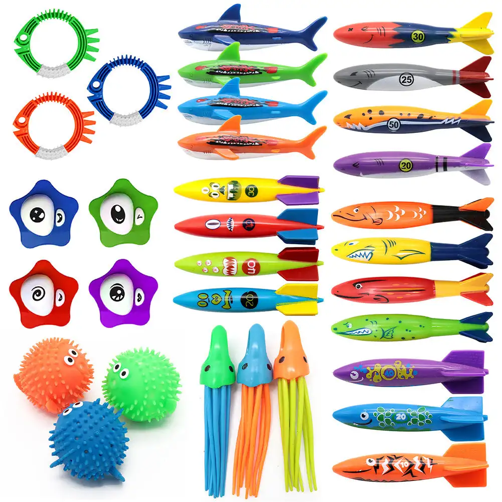 Children's Pool Diving Toy Submersible Torpedo Treasure Hunt Water Toy Swimming Training Tool Summer Outdoor Water Gift Set pool diving toys