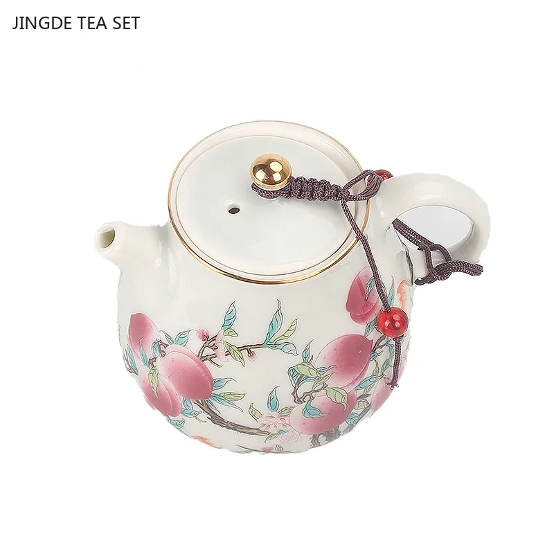 1PCS 200ml Ceramic exquisite Teapot Creative Retro Chinese Classical Handmade Grass Grey Peach Teapot