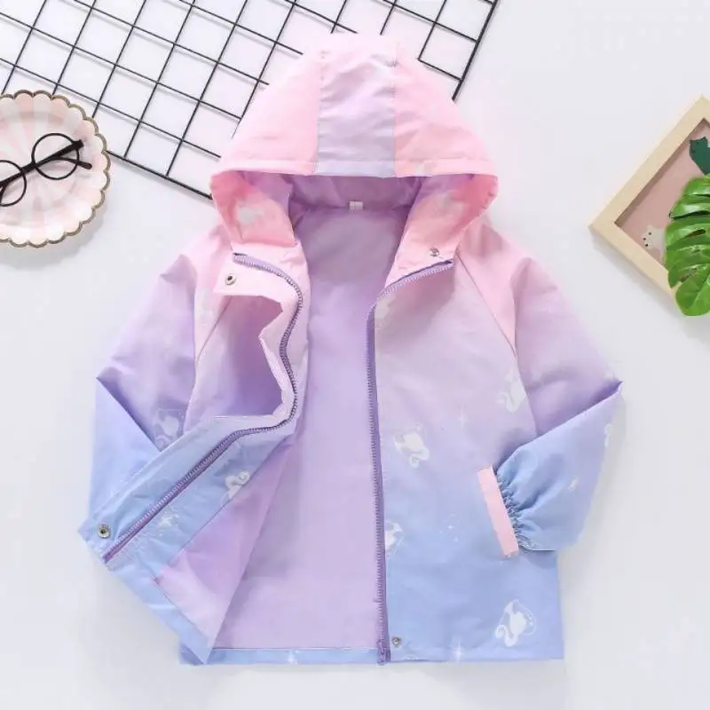 Summer Spring Waterproof Girls Lined Coat Full Zipper Hooded Baby Jackets Children Outerwear Kids Outfits 3-14 Years