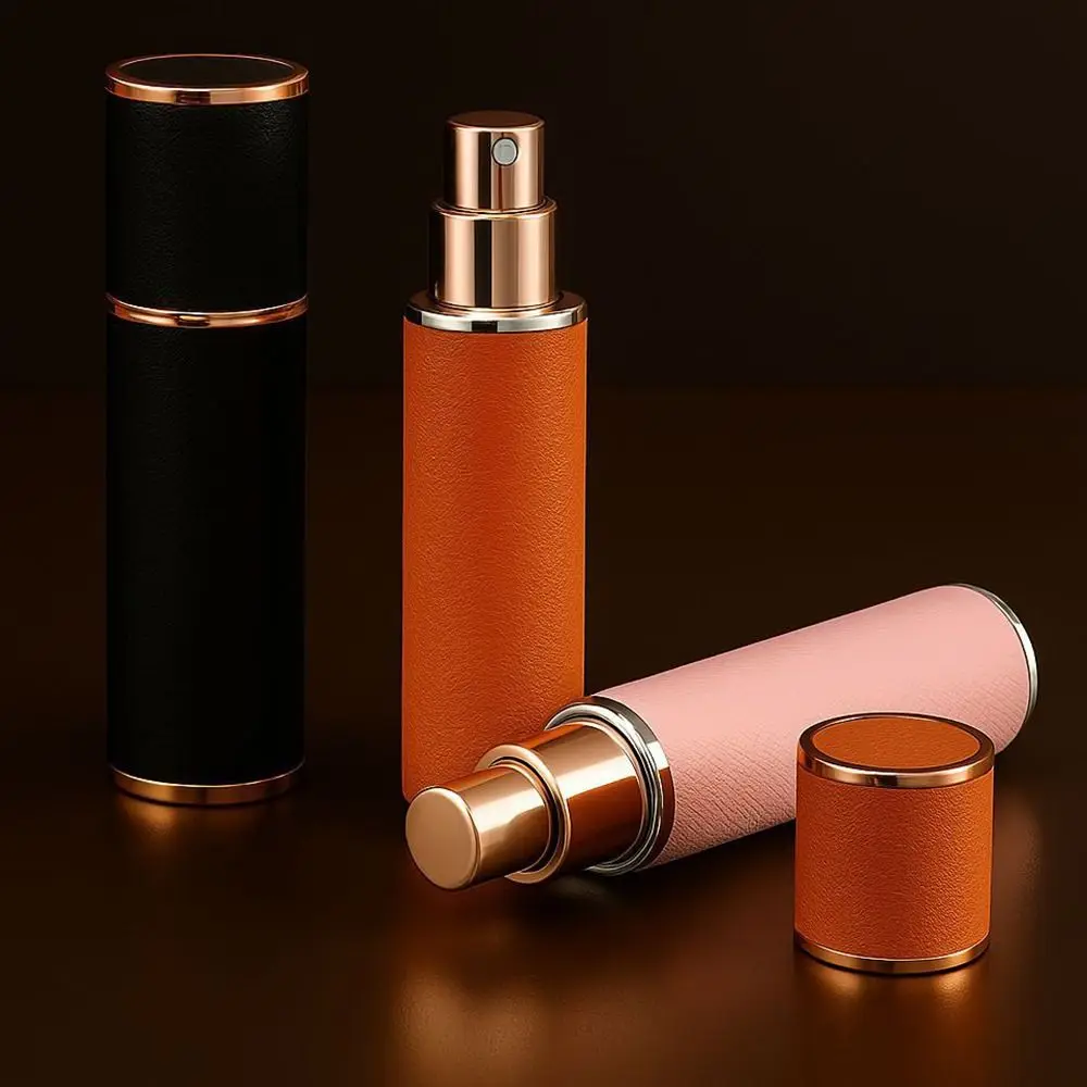 Fashion PU Leather Perfume Bottle Floral 10ml Cosmetic Container Empty Leak-proof Perfume Atomizer Bottle Travel