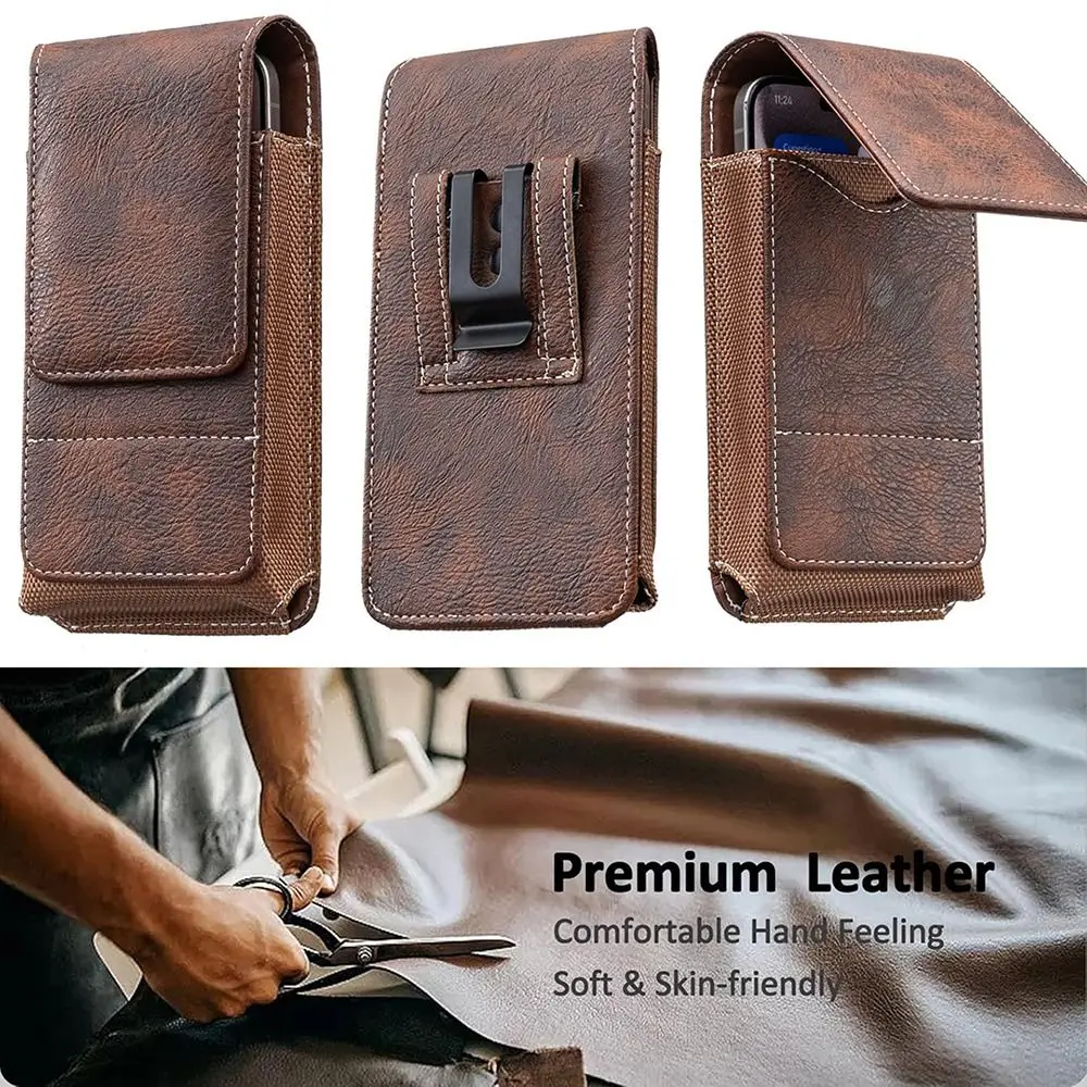 Premium PU Leather Universal Phone Waist Pack for 5-7 Inch Smartphones - Outdoor Camping Belt Clip Case