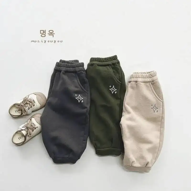 Herbst Winter Kinder Hosen 1-8Y Jungen Dicke Warme Fleece Druck Jogginghose Harem Hosen Jogger Kleinkind Tragen Für Kinder Kleidung – Detail 3