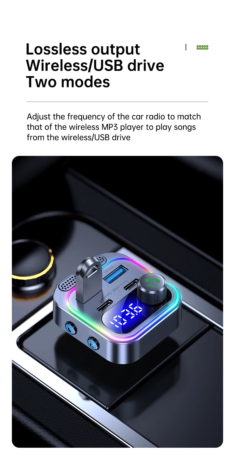 66W Fast Car Charger Bluetooth 5.4 FM Transmitter Wireless Radio Handsfree Calli