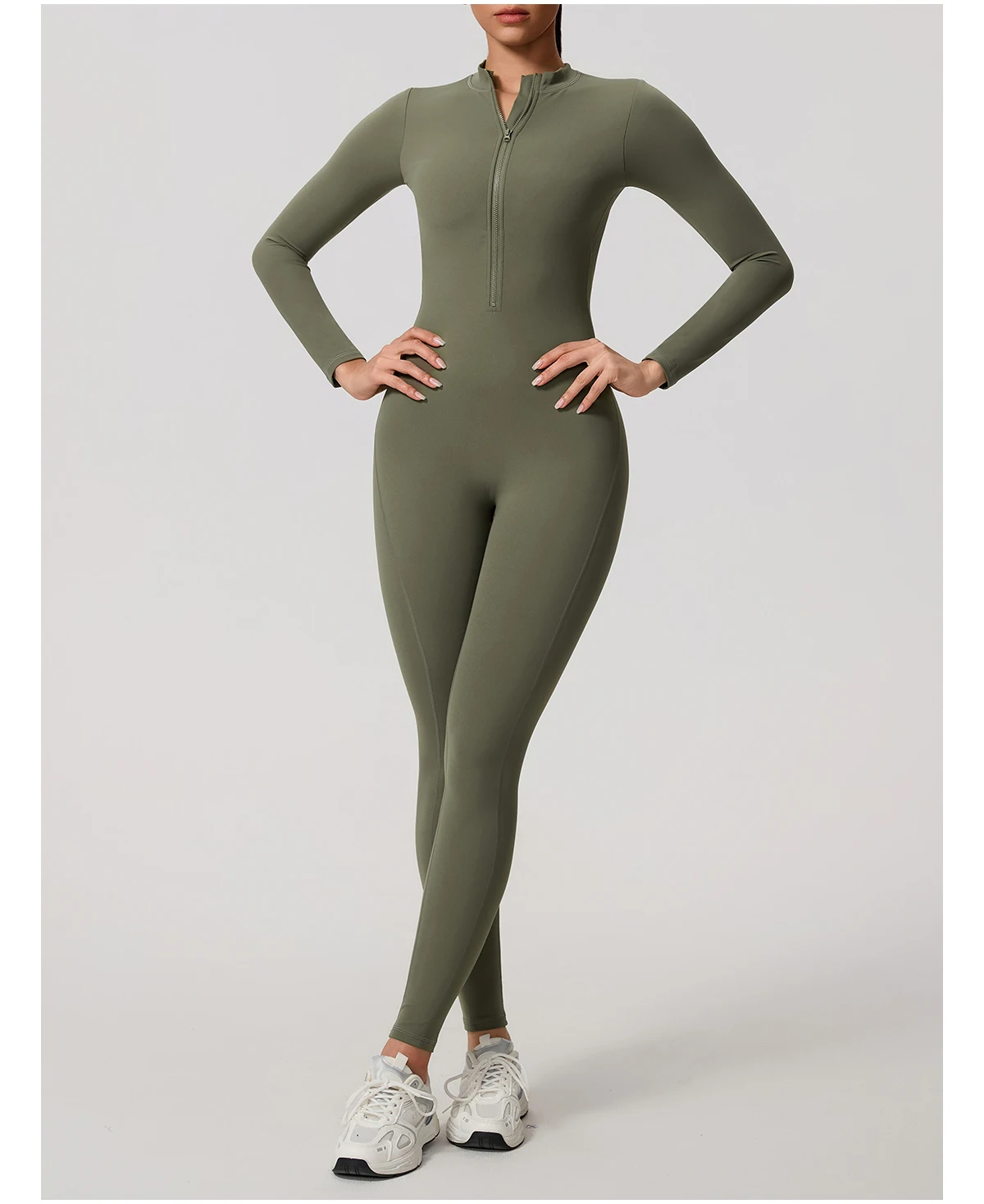 Ctenkevet Damen-Overall mit langen Ärmeln und halbem Reißverschluss, V-Rücken-Design, Po-Lifting, Fitnessstudio, Activewear, Sport-Outfit für Damen – Detail 32