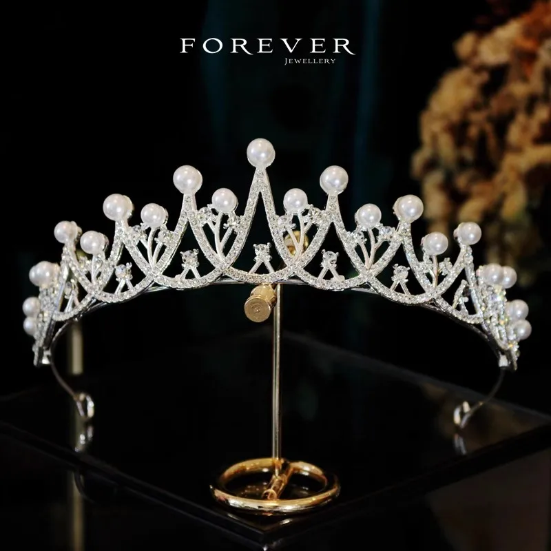 

CC Wedding Crowns Women Accessories Engagement Hair Ornaments Bridal Headbands Simple Design Imitation Pearl Tiaras Party FO038