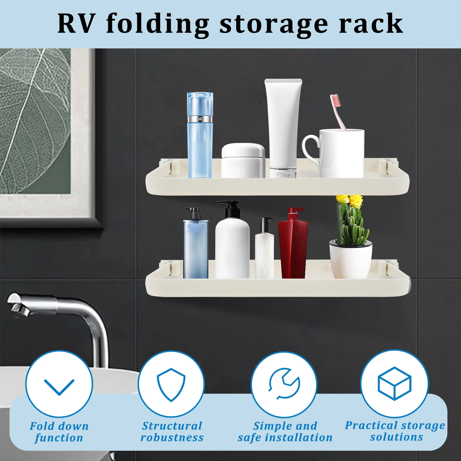 2-Pack Space-Saving Foldable Aluminum Shelves - Wall-Mounted Compact Design