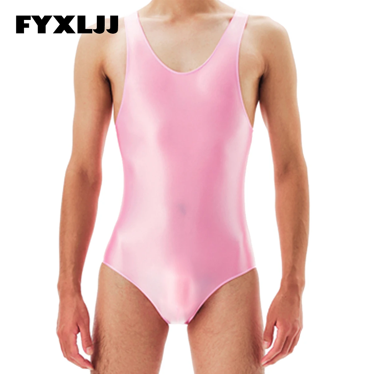 

FYXLJJ Men's Sexy Glossy Bodysuit Oil Shinny Glossy Swimsuit Swimsuits Male Sleeveless Jumpsuits Smooth U Convex Pouch Underwear