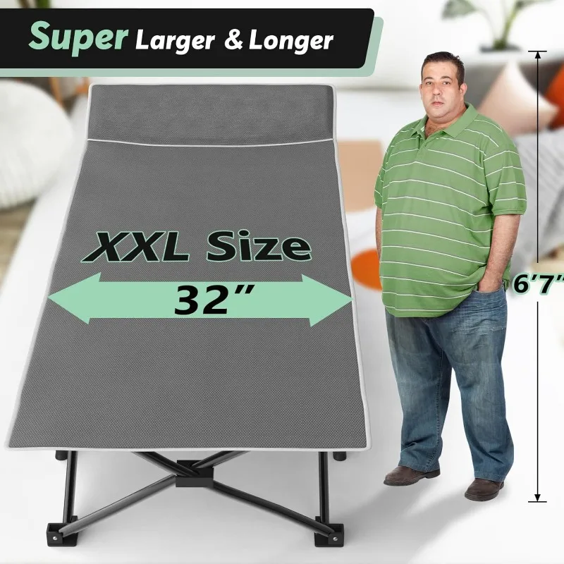 Oversized XXL Camping Cot, Folding Cot for Adults, 79" L x 32" W x 19" H Sleeping Cot with Mattress, Carry Bag, Camp Cot Bed 3
