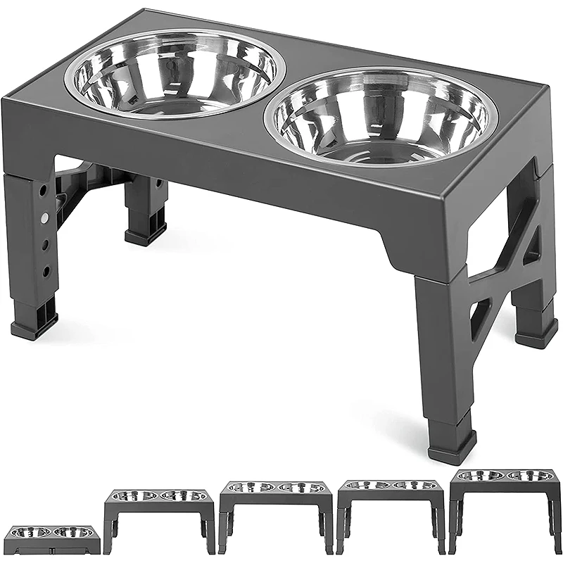 

Dog Bowls Double Adjustable Elevated Feeder Pet Feeding Raise Stainless Steel Cat Food Water Bowls with Stand Lift Dining Tabel