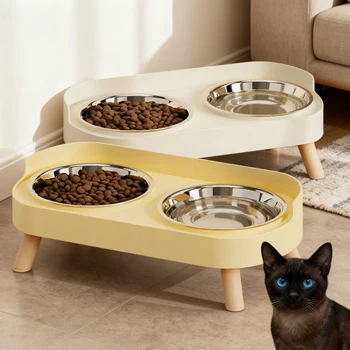 Tilted Elevated Cat Bowls, Dog Water and Food Bowl Set Anti Vomiting, Stainless Steel Pet Bowls with Base, Non-Slip Pet Bowls